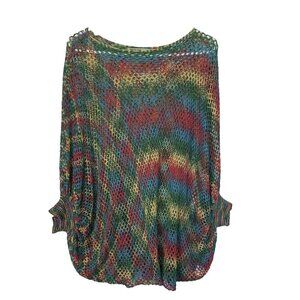 Origami Womens Pullover Top One Size Rainbow Fishnet Colorful